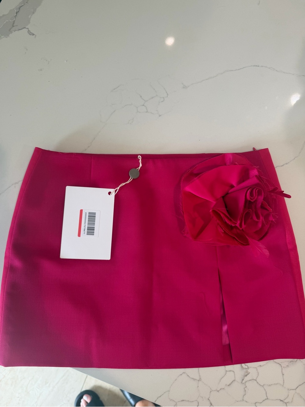 AREA Fuchsia Mini Skirt with Floral Rosette